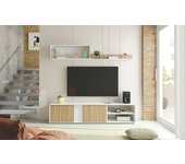 Titusville mueble de pared, mueble de salón con soporte para tv, composición del juego de salón, 180x33h40 cm, blanco y roble