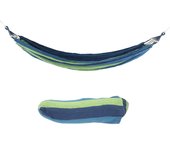 Hamaca portátil y ligera para acampar con barra separadora de madera dura, rayas azules, para viajes al