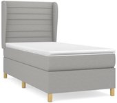 Cama con somier tapizado y colchón de tela gris claro 90x190 cm