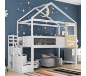 Litera cabina con 3 cajones - 90 x 200 cm - madera mdf - somier de láminas - color blanco