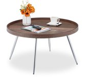 Relaxdays mesa auxiliar redonda l, mesita sofá, vintage, tablero estilo madera, mdf y acero, 42x78 cm, marrón/plata