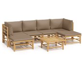 Set de muebles de jardín 7 piezas bambú y cojines gris taupe