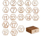 Relaxdays números mesa bodas, etiquetas numeradas 1-20 eventos, carteles hexagonales, 10x11x2,5cm, madera, natural
