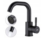 Auralum max grifo lavabo negro giratorio 360°, mezclador lavabo altura total 250 mm, grifos baño con aireador desmontable