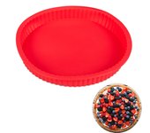 Relaxdays molde de silicona para horno, quiche & tarta, redondo, ø 25 cm, apto para lavavajillas, rojo