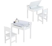 Costway juego de mesa y silla infantil de madera, mesa de actividades para niños con silla, escritorio infantil con soporte para rollo de papel para d