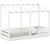 Cama infantil con techo madera maciza pino blanco 75x190 cm