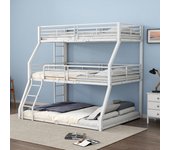 Literas triples 90/120/140 x 200 cm con 2 escaleras - metal - somier de láminas - blanco (sin colchón)