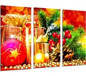 Adornos navidad y regalos, arbol navideño rojo, impresión fotográfica sobre madera, cuadro moderno decorativo