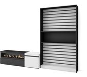 Muebles de salón para tv, 260x35x186cm, para tv hasta 65, chimenea eléctrica, blanco y negro