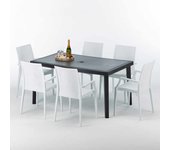 Mesa rectangular negra 150x90 cm y 6 sillas de colores enjoy