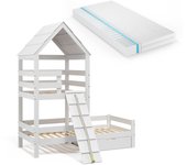 Vitalispa cama en forma de casa teddy, blanco, 90x200 cm con colchón y cajón