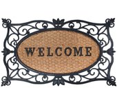 Esschert design - zerbino in gomma a lavorazione artistica, inserto centrale in fibre di cocco decorato con scritta welcome, da circa 75 x 45 cm, co