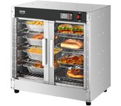 Vevor armario calentador 4 niveles, estufa alimentos con bandeja agua, calientaplatos doble puerta vidrio y estantes ajustables, acero inox para pizza