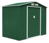 Casita de jardín de metal verde con 2 puertas, longitud 277 cm