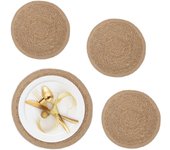Relaxdays 4 salvamanteles, para mesa de comedor, jacinto de agua, manteles individuales, redondos, 37 cm ø, natural