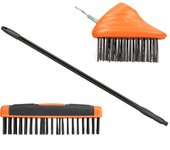 Relaxdays set limpia juntas cepillos alambre y palo telescópico, acero-plástico, negro, 80-140 cm