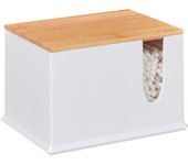 Relaxdays caja bastoncillos de algodón, acrílico, cajita con tapa, dispensador para palitos oídos, blanco/natural