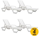 Pack 4 tumbonas de jardín malibú blanco 42x66x185 cm