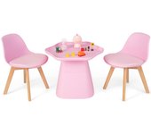 Costway juego de mesa y silla para niños, mesa infantil con 2 sillas con respaldo, asiento acolchado, mesa cóncava y patas de madera de haya, muebles