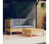 Juego de muebles de jardín 3 piezas | conjunto de comedor | conjunto de descanso y cojines madera de pino cfw129537