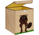 Relaxdays caja de almacenaje, diseño castor, cajita de tela niños, plegable, 33x33x33 cm, para juguetes, beige/marrón