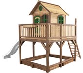 Axi casa de juegos liam con arenero y tobogán blanco | casa zancudo xxl en marron y verde de madera fsc para niños | torre de juegos con tobogán de