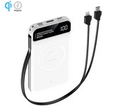 Powerbank 10.000mah con carga inalámbrica de 15w, salida pd22.5w super quick charge, carga rápida. pantalla indicadora de carga. 12x2x7 cm. blanco dam