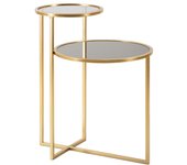 Mesa de café de metal dorado con 2 estantes de vidrio ahumado mohana