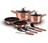 Batería cocina inducción 10 piezas, antiadherente mármol sin pfoa, aluminio, cazuelas sartenes, berlinger haus, oro rosado, , rose gold