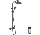 Hansgrohe columna de ducha termostática vernis shape, negro mate ahorro de agua + limpiador briochin