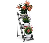 Relaxdays soporte para macetas, tres estantes, 53,5 x 20 x 45,5, negro