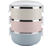 Fiambrera portátil de acero inoxidable, contenedor de alimentos (tres capas, 2100 ml)
