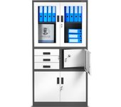 Armario metálico de oficina con caja fuerte, compartimento secreto, puertas batientes y cajones 185 x 90 x 40 cm antracita/blanco