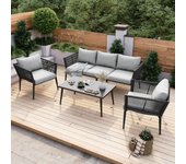 Conjunto de sillones de jardín, conjunto de muebles de jardín con cómodos cojines, sofá de 3 plazas, 2 sillones y mesa de centro, gris