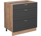 Vicco mueble bajo de cocina fame-line, antracita-oro, 80 cm con 3 cajones, sin encimera