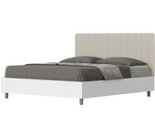 Cama doble contenedor 160x200 cabecero fresno blanco símil piel gris tórtola kaia