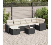 Conjunto de muebles de jardín vidaxl de 8 piezas con cojines negros de mimbre