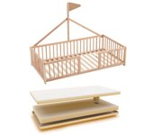 Cama infantil tipi 140x70 tipo montessori apache wonderland de madera de haya y color madera + colchón sanitario ternum