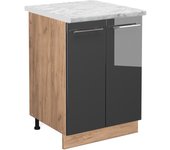 Vicco mueble bajo de cocina fame-line, antracita alto brillo, 60 cm , et mármol