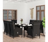 Juego de comedor de jardín 9 piezas，conjunto de comedor de exterior，conjunto de jardín con cojines negro cfw563919