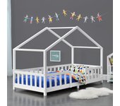 Cama para niños treviolo forma de casa pino 90x200 cm blanco mate [en.casa]