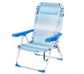 Aktive silla de playa plegable y reclinable 5 posiciones rayas azul c/cojín y asa hombro