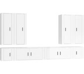 Conjunto de mueble de tv de 8 piezas, madera contrachapada blanca de alto brillo