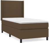 Cama con somier tapizado y colchón de tela marrón oscuro 90x190 cm