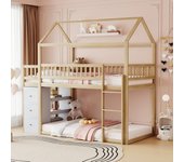 Literas 2 x 90 x 200 cm con 3 cajones y 3 estantes de almacenamiento - pino + contrachapado + mdf - color madera natural