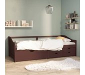 Sofá cama 3 plazas cajones pino macizo marrón oscuro 90x200 cm