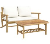 Set de muebles de jardín 2 piezas | sofá de jardín | conjunto de comedor bambú y cojines blanco crema cfw89510