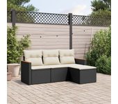 Juego de sofás jardín 4 piezas | conjunto de jardín de ocio | set de comedor de jardín con cojines ratán sintético negro cfw894844