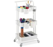 Relaxdays carrito auxiliar, 3 niveles, 2 frenos, multiusos para cocina y oficina, camarera 86x38x39 cm, metal, blanco